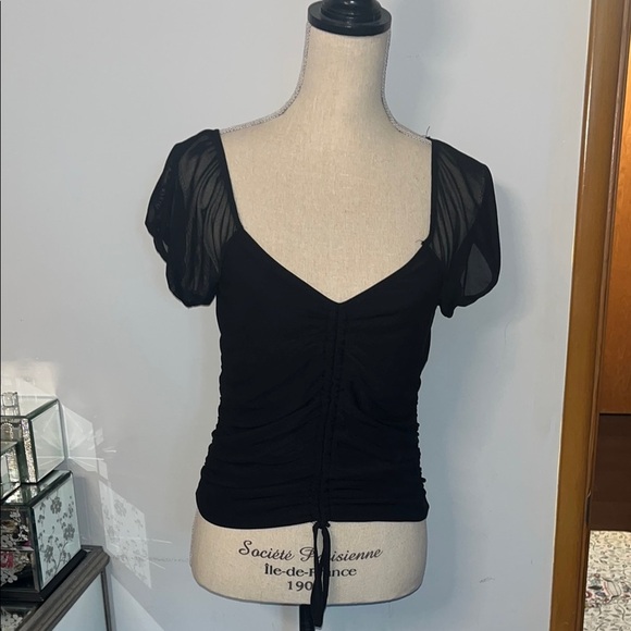 Just Polly size Large Elegant Black Sheer Sleeve Top - Picture 1 of 5